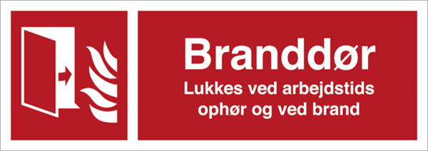 Branddør lukkes v. arb.tids ophør/ brand