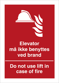 Elevator må ikke benyttes ved brand