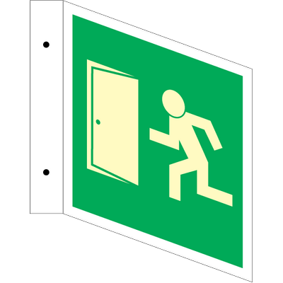 Exit with door - Photolumienescent Aluminium - 200 x 200 mm